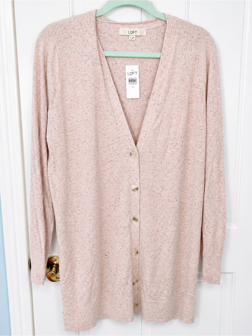 NWT LOFT Long Cardigan Womens XL Blush Pink Speckled Knit V Neck